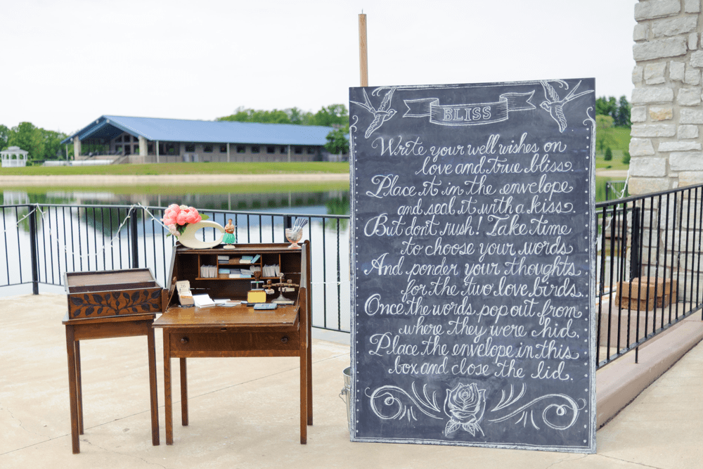 Romantic rustic wedding love note guest sign in table