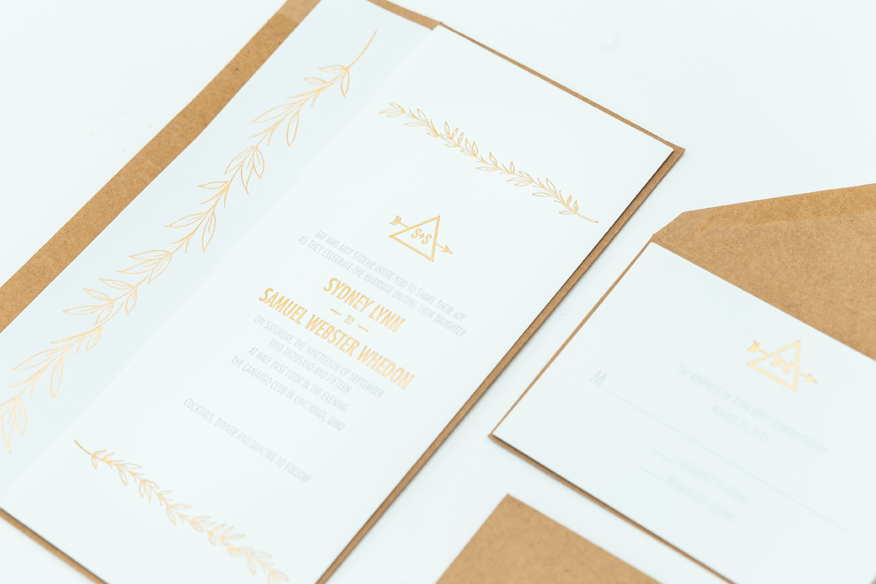 Gold Foil Modern Monogram Wedding Invitation